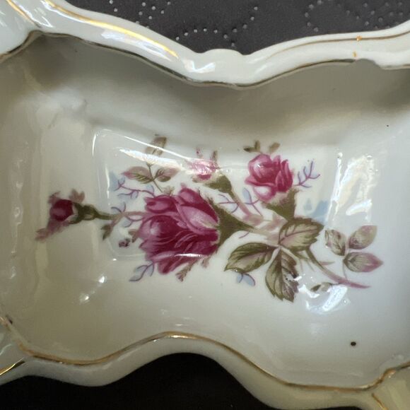 VTG MOSS ROSE Butterfly Ashtray Trinket Dish Bond Ware L&M & Small Vase Japan - Picture 9 of 10
